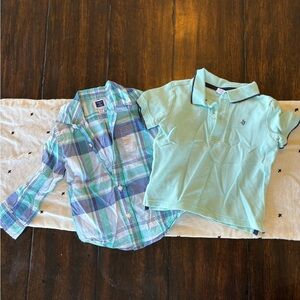 Janie and Jack Blue Plaid Shirt and Mint Polo Set